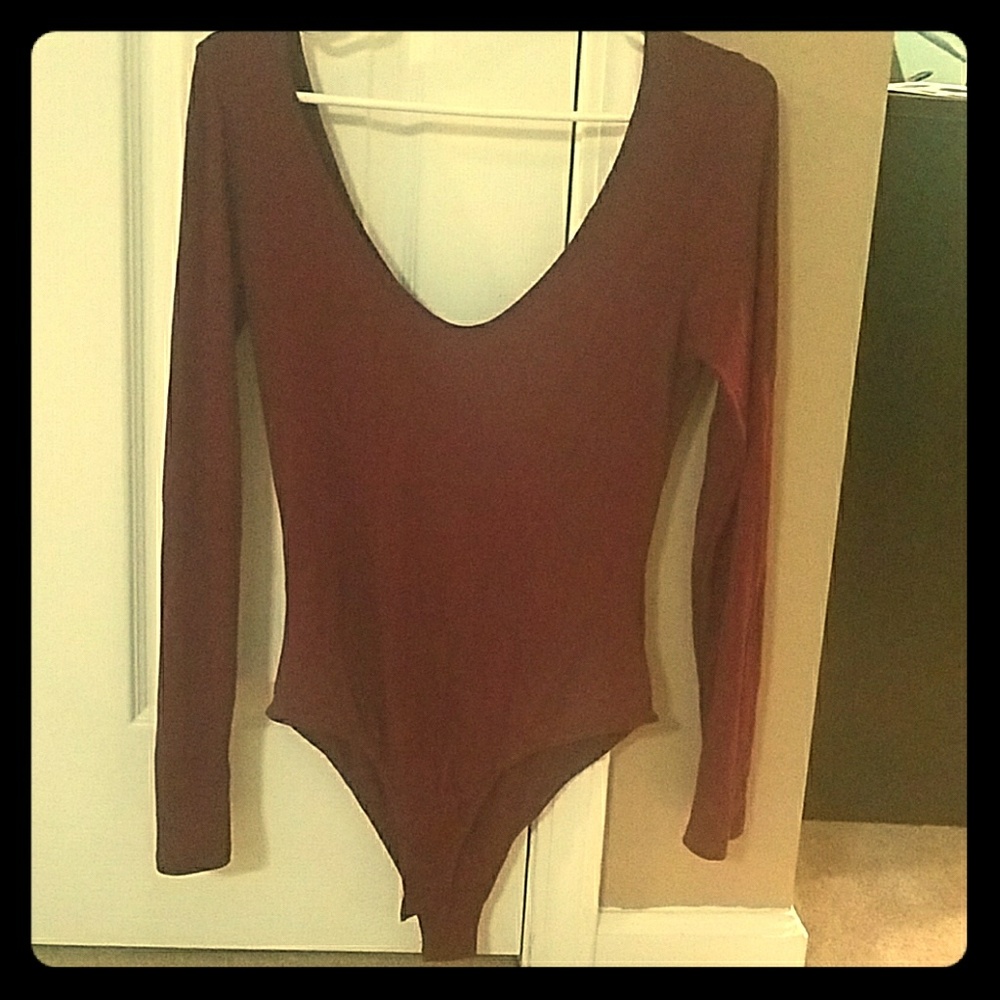 Deep red long-sleeve v-neck bodysuit